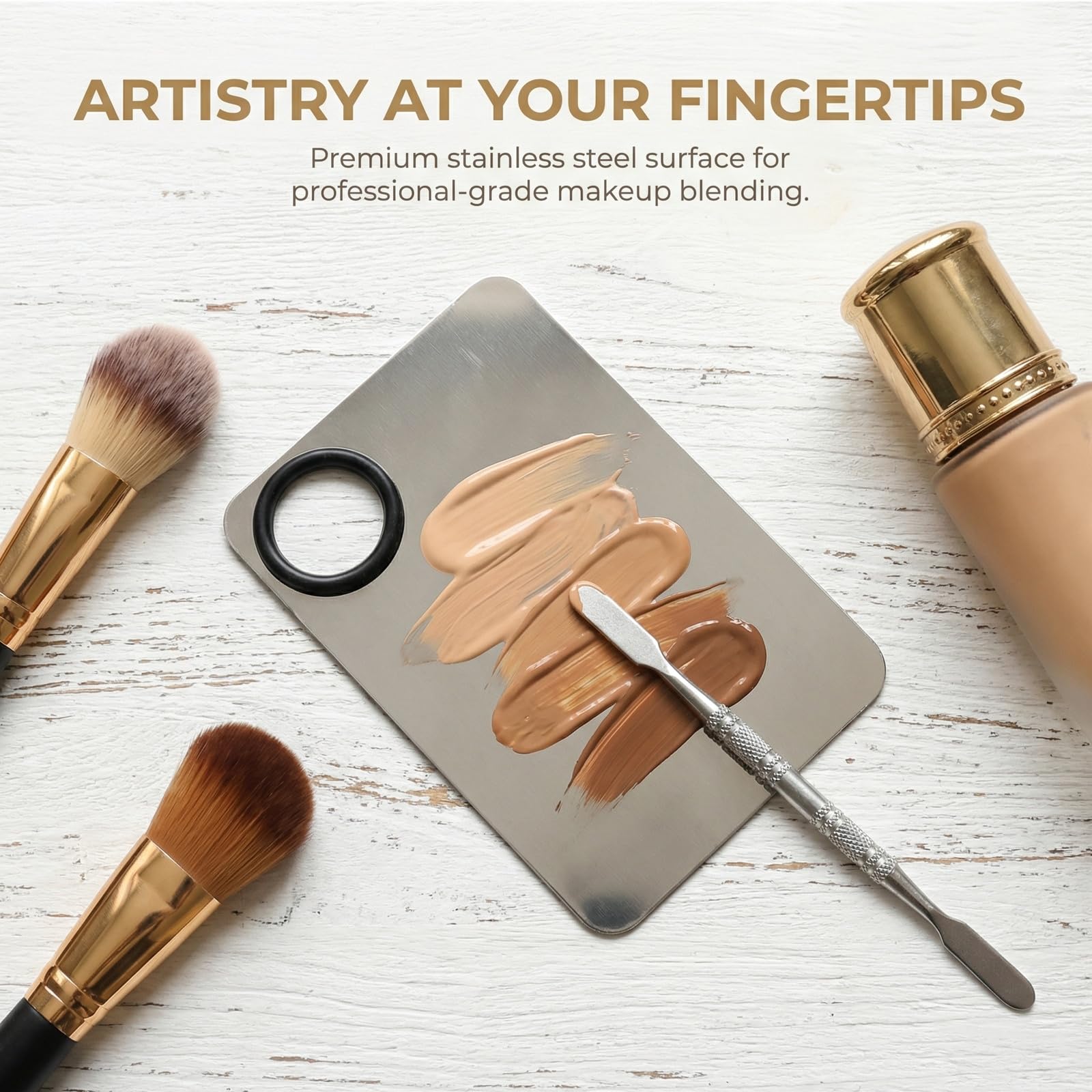 Paleta Maquillaje Acero Inoxidable con Espátula, Kit Mezclar Base Correctores Plata