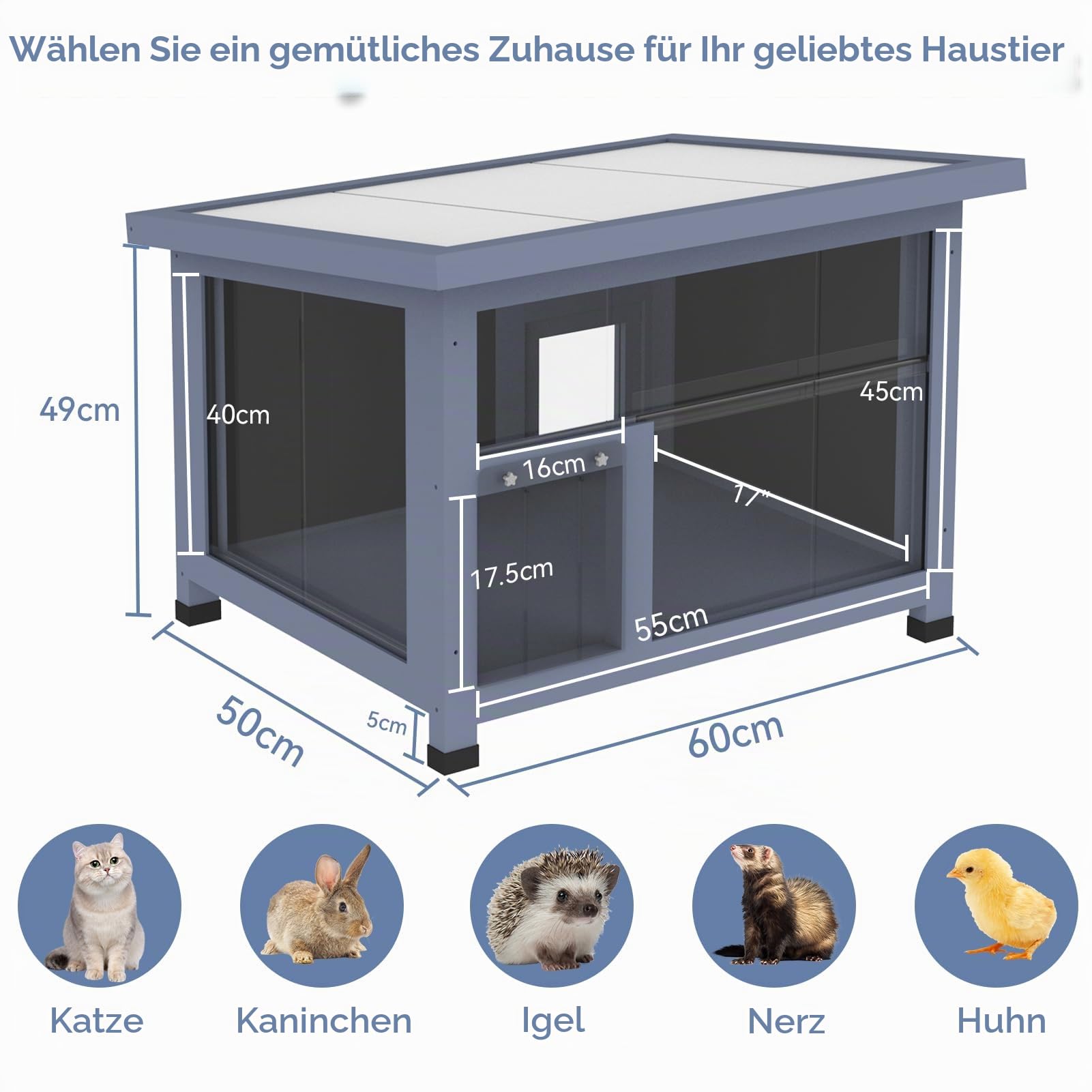 Petsfit Katzenhaus Outdoor Winterfest Isoliert mit Wärmedämmschicht & 5cm hoch Füßen, Katzen Haus für Draussen Winter, einfache Montage/Reinigung durch offenbares Dach