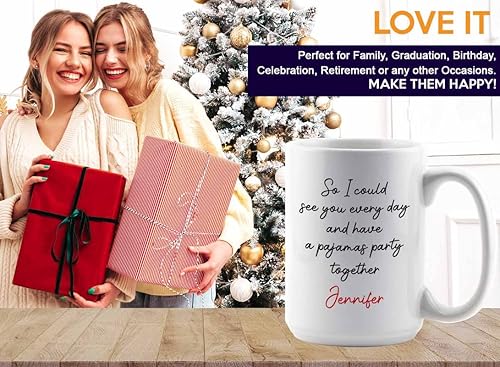 Miniatura 7 de Taza de café con texto en inglés "I Wish You Lived Next Door de 2 lados, 15 onzas, color blanco, pijamas personalizadas, regalo para amigos,