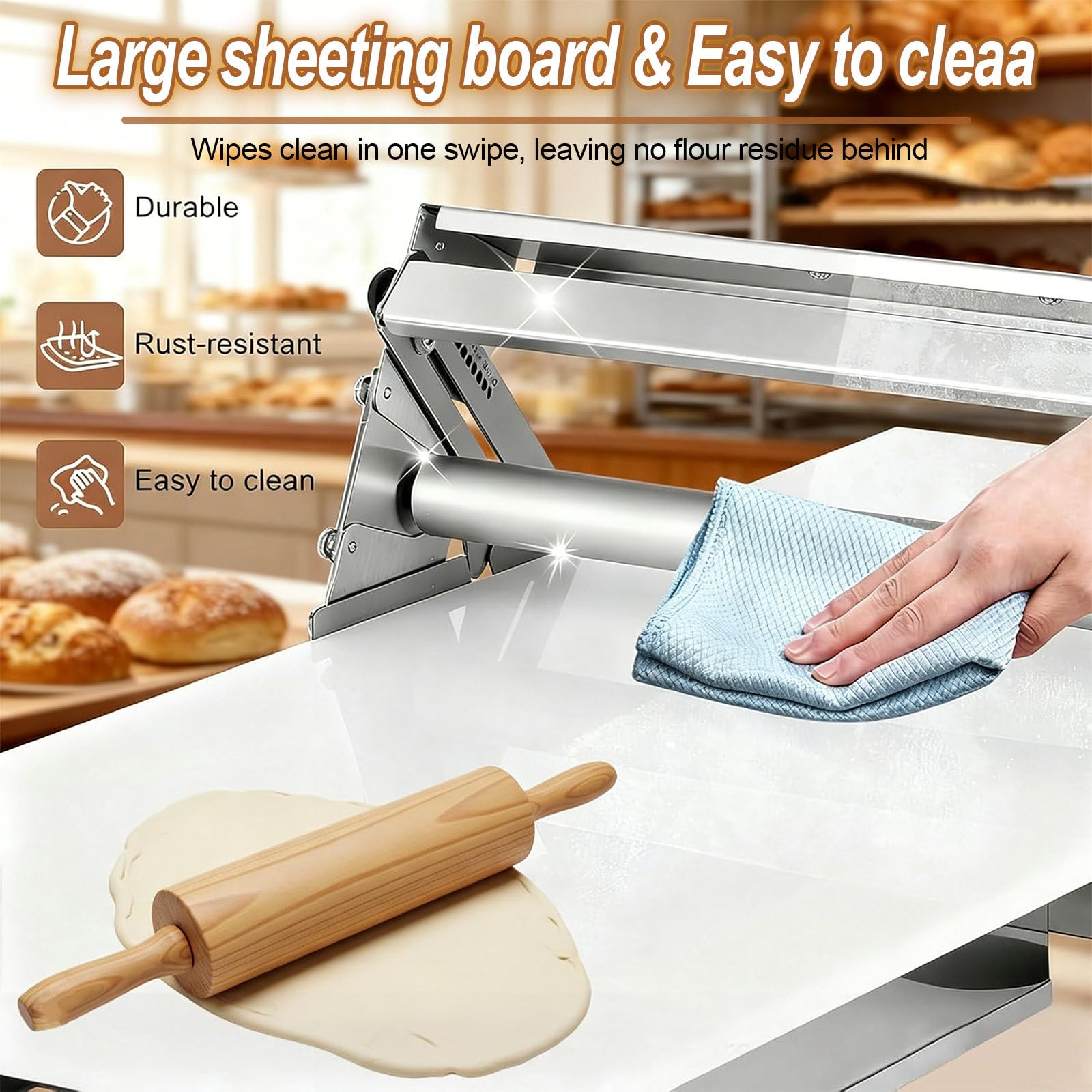 15.8" Sfogliatrice Pasticceria Manuale Pieghevole Acciaio Inossidabile,Spessore Regolabile 0-25 mm,Sfogliatrice Professionale Pasticceria,per Panetteria,Pizza,Croissant 300