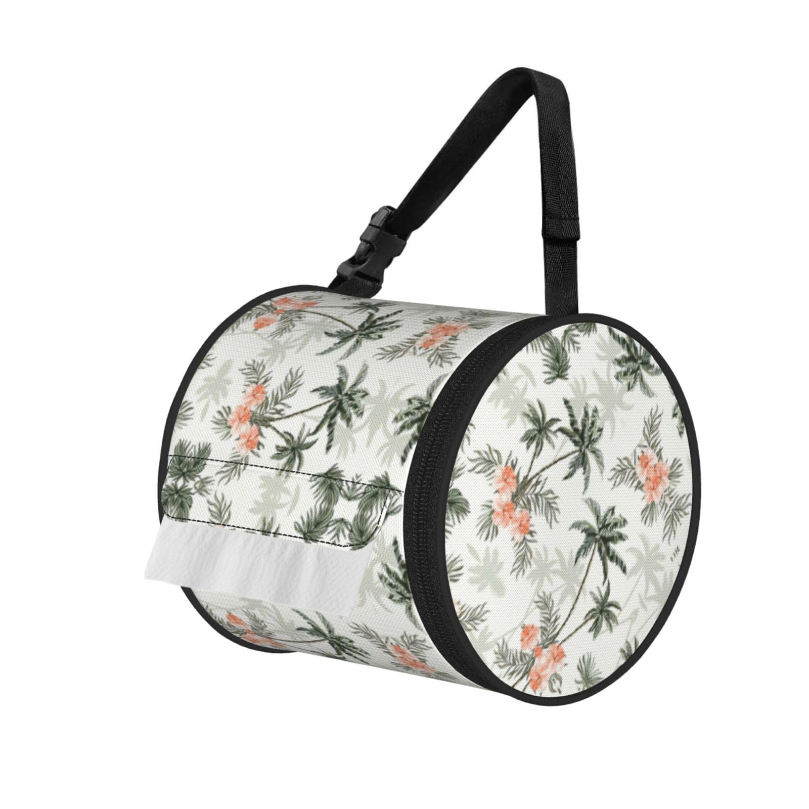 Tropical Palm Trees Printed Hanging Tissue Organizer, Smooth Zipper Oxford Cloth Roll Holder for RV Bathroom Desk