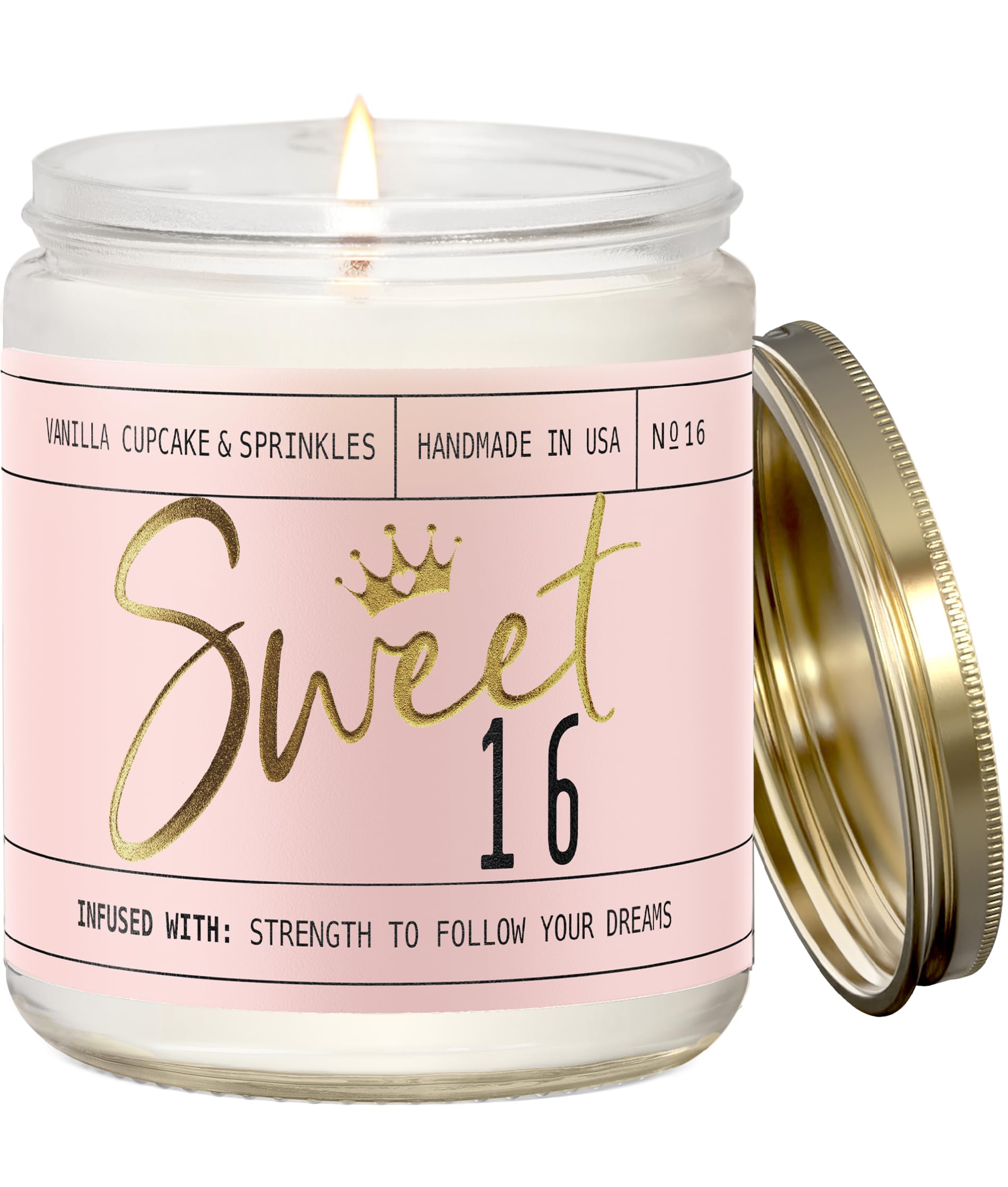 Sweet 16 Gifts for Girls - 'Sweet 16' Soy Candle, w/Vanilla Cupcake & Sprinkles I 16th Birthday Gifts for Girls I Sweet Sixteen Gifts for Girls I 9oz Reusable Jar, 50Hr Burn, Made in USA