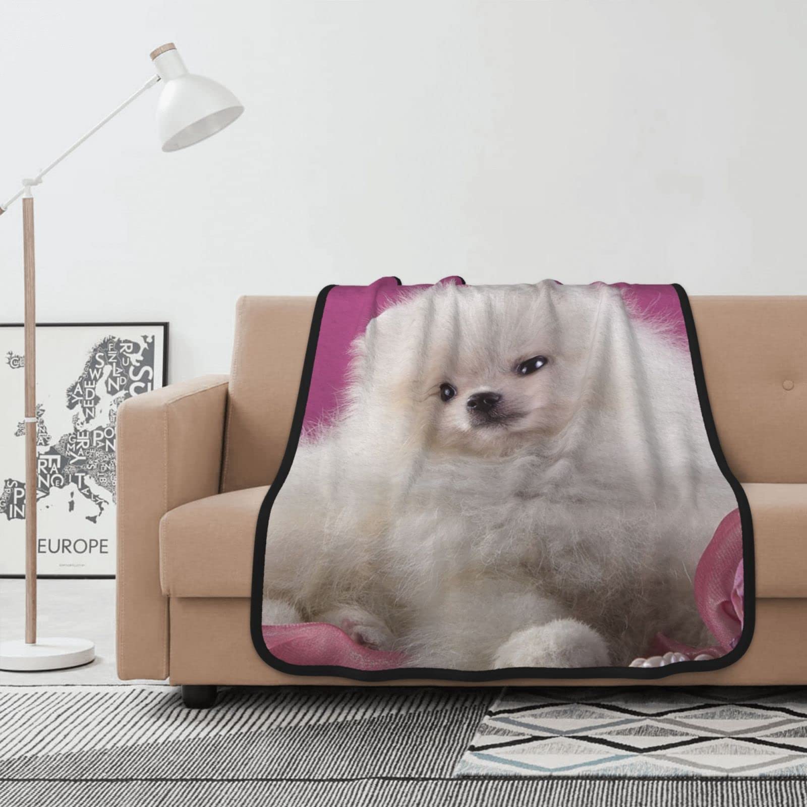 Couverture flanelle spitz nain plaid canape chaud et doux jeté de lit enfant