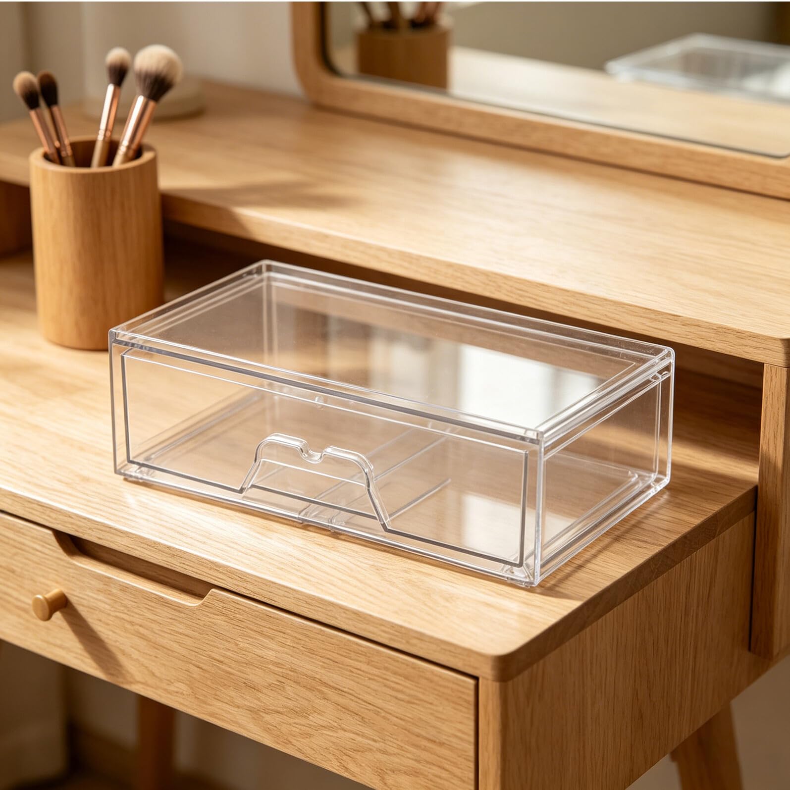 TOYANDONA 2 Piezas Cajones Apilables de Acrílico Transparente para Almacenamiento de Maquillaje y Suministros de Oficina Visibilidad Clara y Diseño Elegante para Organización en Baño o