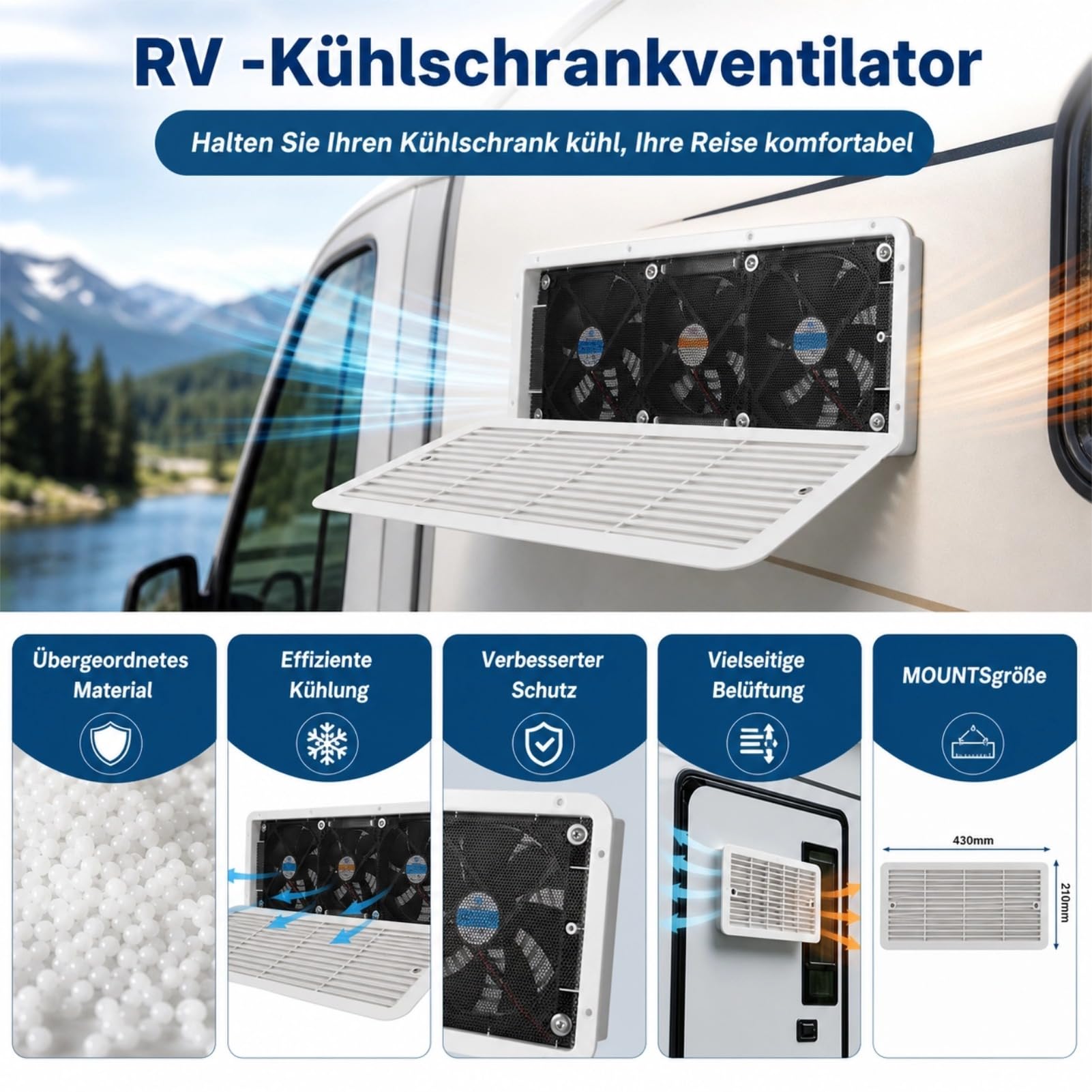 RV -Kühlschrankventilator, Vielseitige Lüftungslüftungslüftungslüftung, Effiziente Kühlseite, für Wohnmobil -Yachtboot