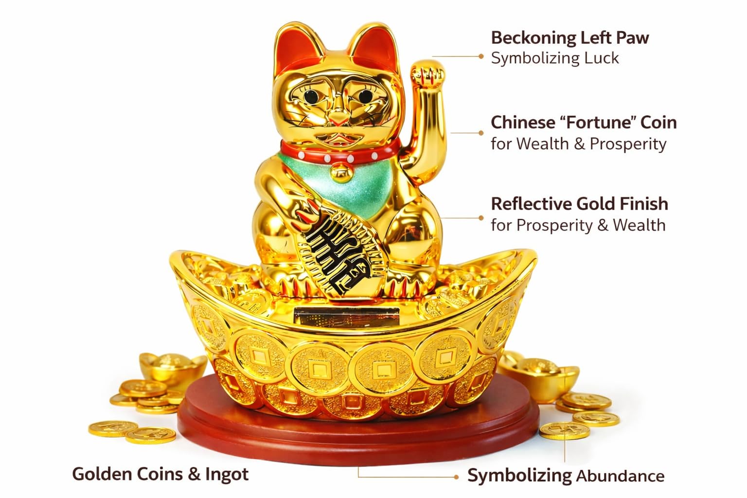 Buy Gold Solar Powered Maneki Neko | Waving Lucky Cat Figurine on