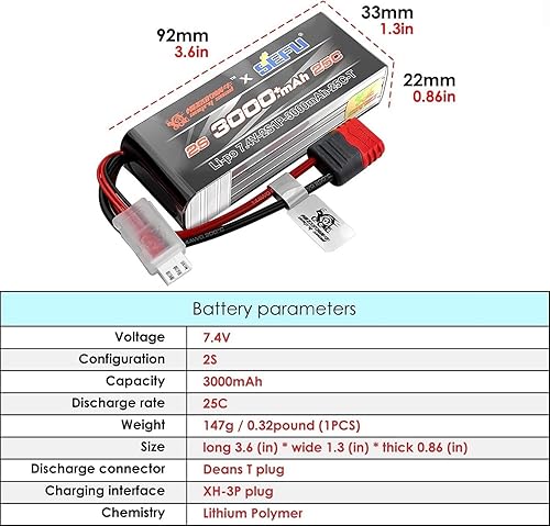 Miniatura 2 de 1 unids 2S 7.4V 25C 3000mah batería con T enchufe para MJX H16E H16P H16PL H16BM H16DR H16GT 14301 JC16EP M161 RC Control remoto coche actualización