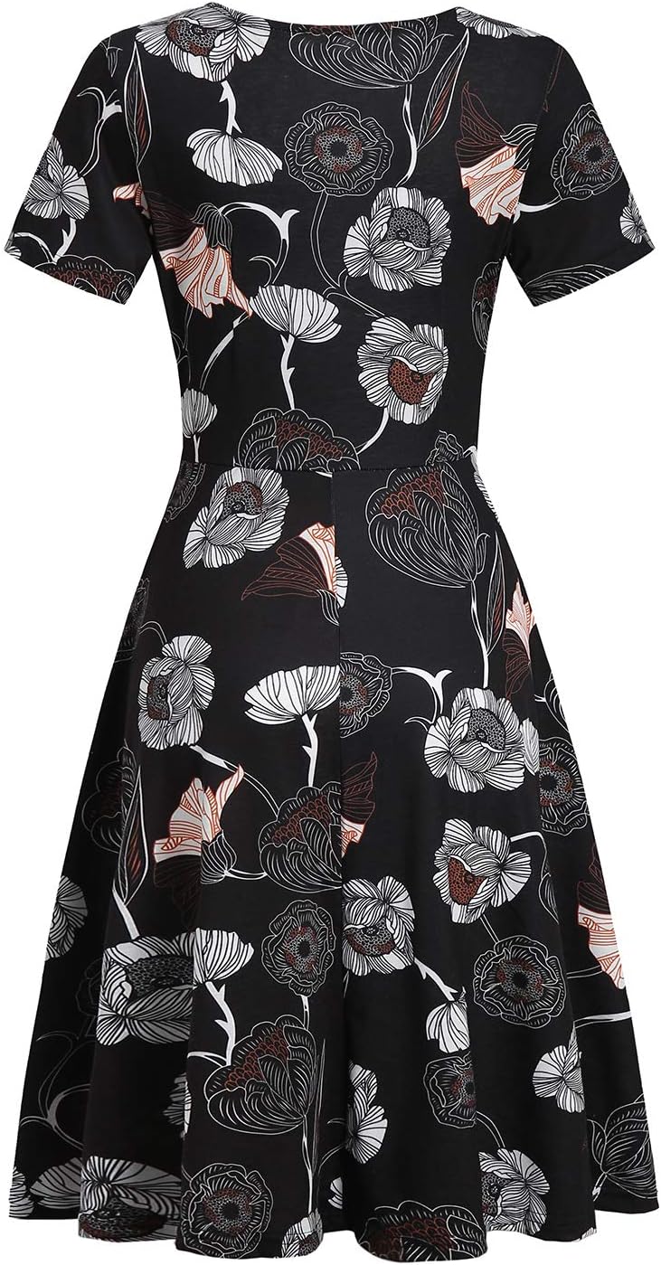 Women's Elegant Criss-Cross V Neck Vintage Short Sleeve Work Casual Fit and Flare Tea Dress with Pockets 980 - Image 4