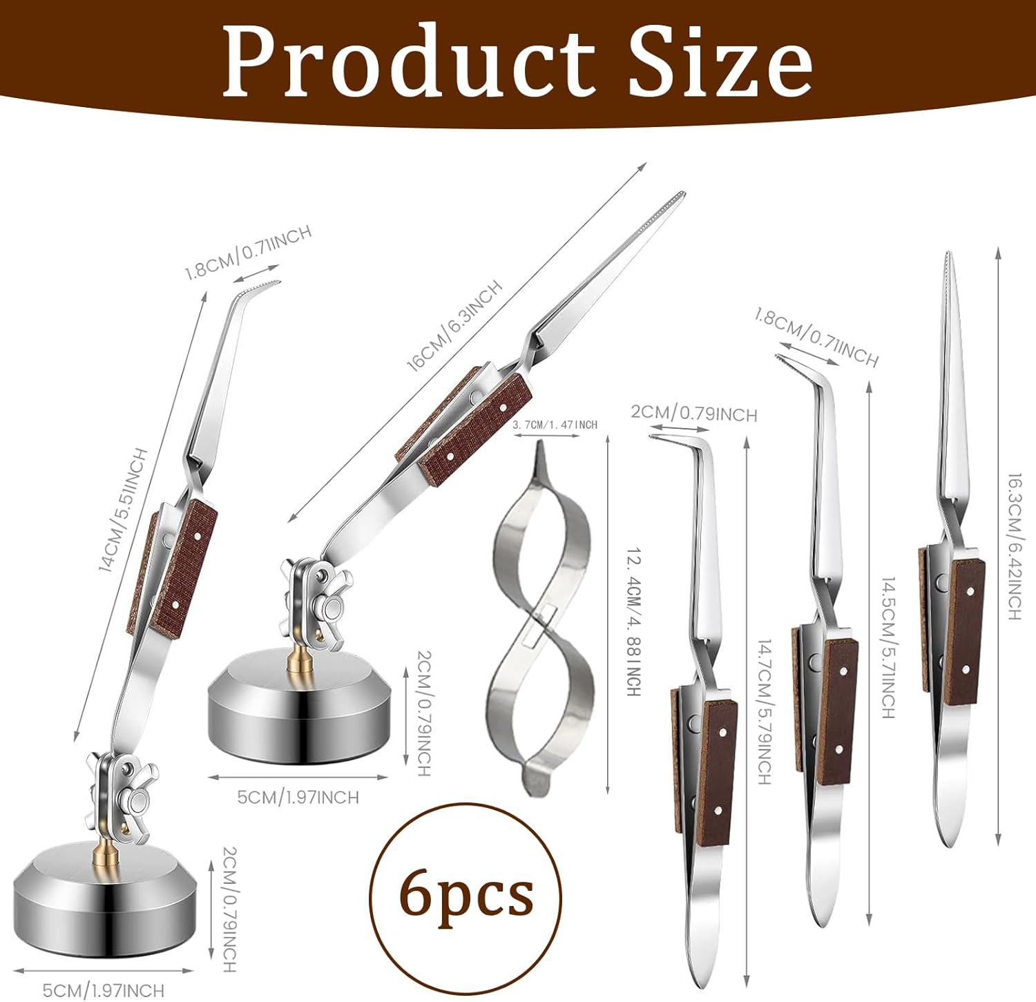 Third Hand Tweezers,6 Pcs Soldering Tweezers, 3 Cross Lock Solder Tweezers + 2 with Base+Figure 8 Gourd Clamp, with Base 360° Rotation,Jewelry Making Repair Kit