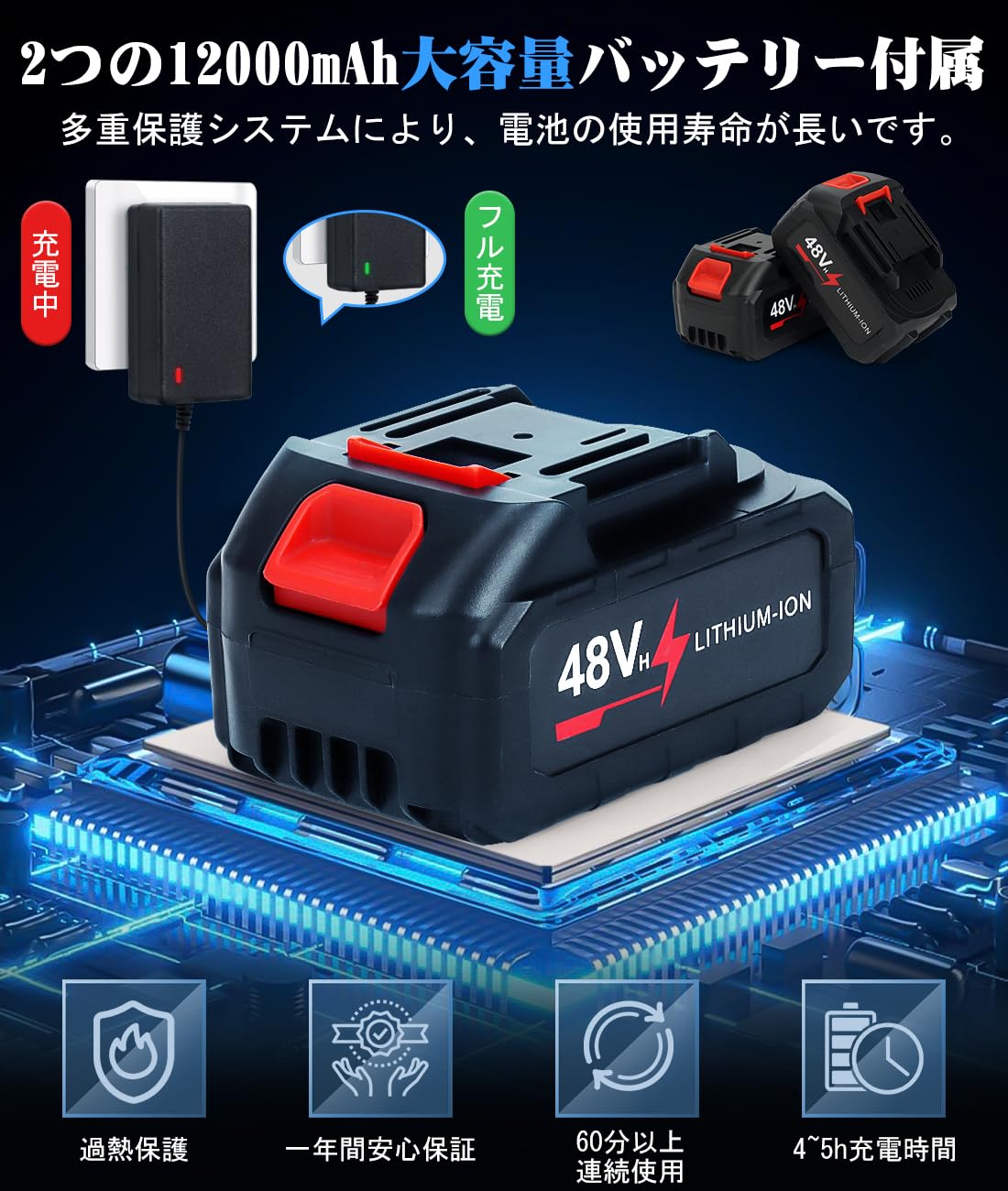 高圧洗浄機 コードレス 充電式12000mAhバッテリー2個付噴射距離5-10M