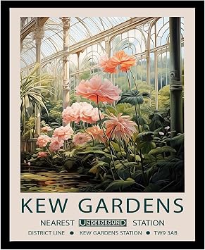 Canvas Painting Poster and Print Pictures Kew Gardens London Print Flower Poster Vintage Floral Wall Art Pictures Modern Art Decoration for Living Room Bedroom and Office 8x12inch Solid Wood Frame