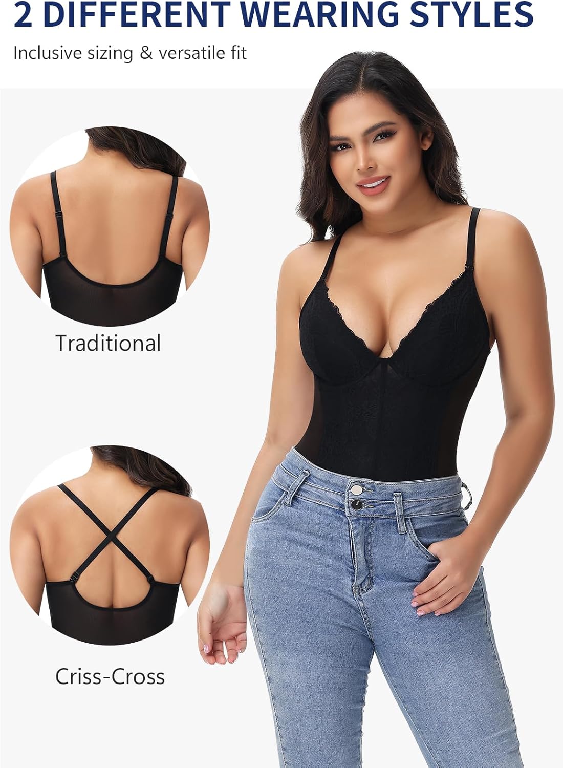 SHAPERIN Sexy Lace Shapewear Bodysuit for Women Tummy Control Body Suit Corset Bustier Top Body Shaper - Image 4