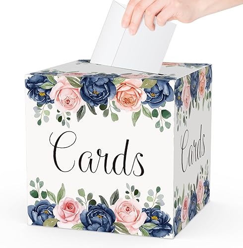 Caja de tarjetas con diseño floral de rosas, regalo o caja de dinero, suministros de recuerdo de fiesta, caja de recepción de tarjetas de rosa azul