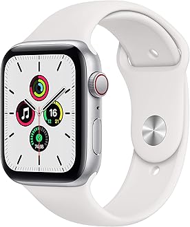 New Apple Watch SE (GPS + Cellular, 44mm) - Silver Aluminium Case with White Sport Band