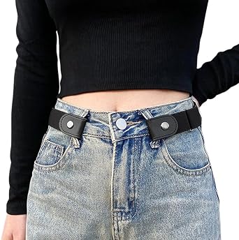 Buckle Free Elastic Belt for Women Jeans Dresses Adjustable Invisible Waist Belt No Buckle Belt for Women Men Black
