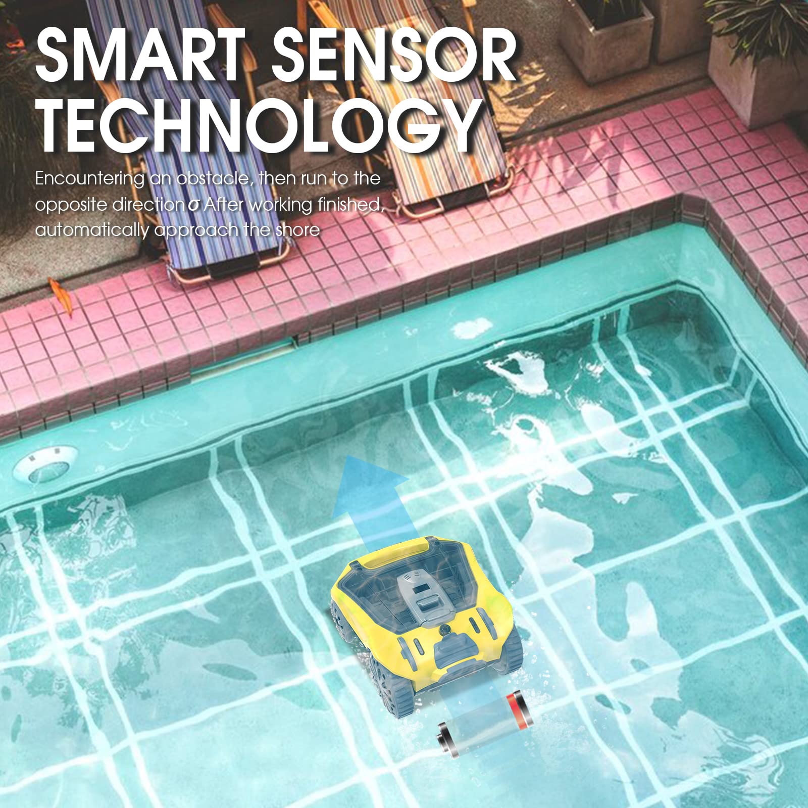 Pulitore per piscine robotizzato senza fili leggero, aspirapolvere automatico con autonomia di 300 minuti e ricarica rapida, ideale per piscine piatte fuori terra/interrate, per una pulizia della pi