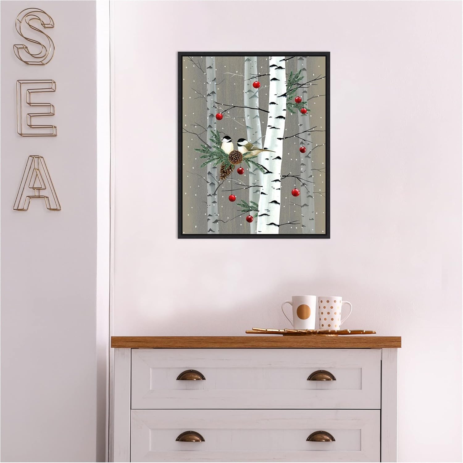 Birch Birds II Seasonal Canvas Wall Art with Black Frame