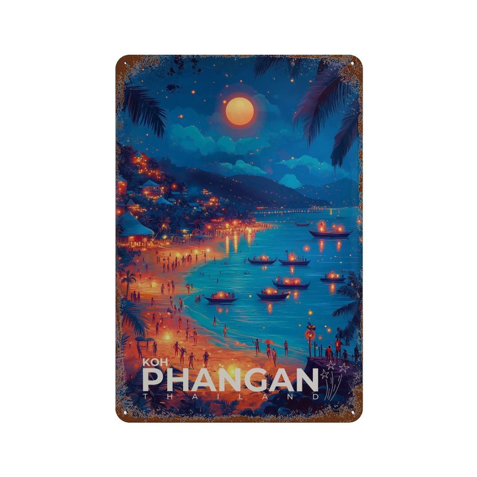 xiaoxiaoshen Koh Phangan Thailand Tropical Island Travel Wall Decor Art Metal Tin Poster Modern Home Decor Art Home Bar Shop Decorations Vintage Sign 30x20cm
