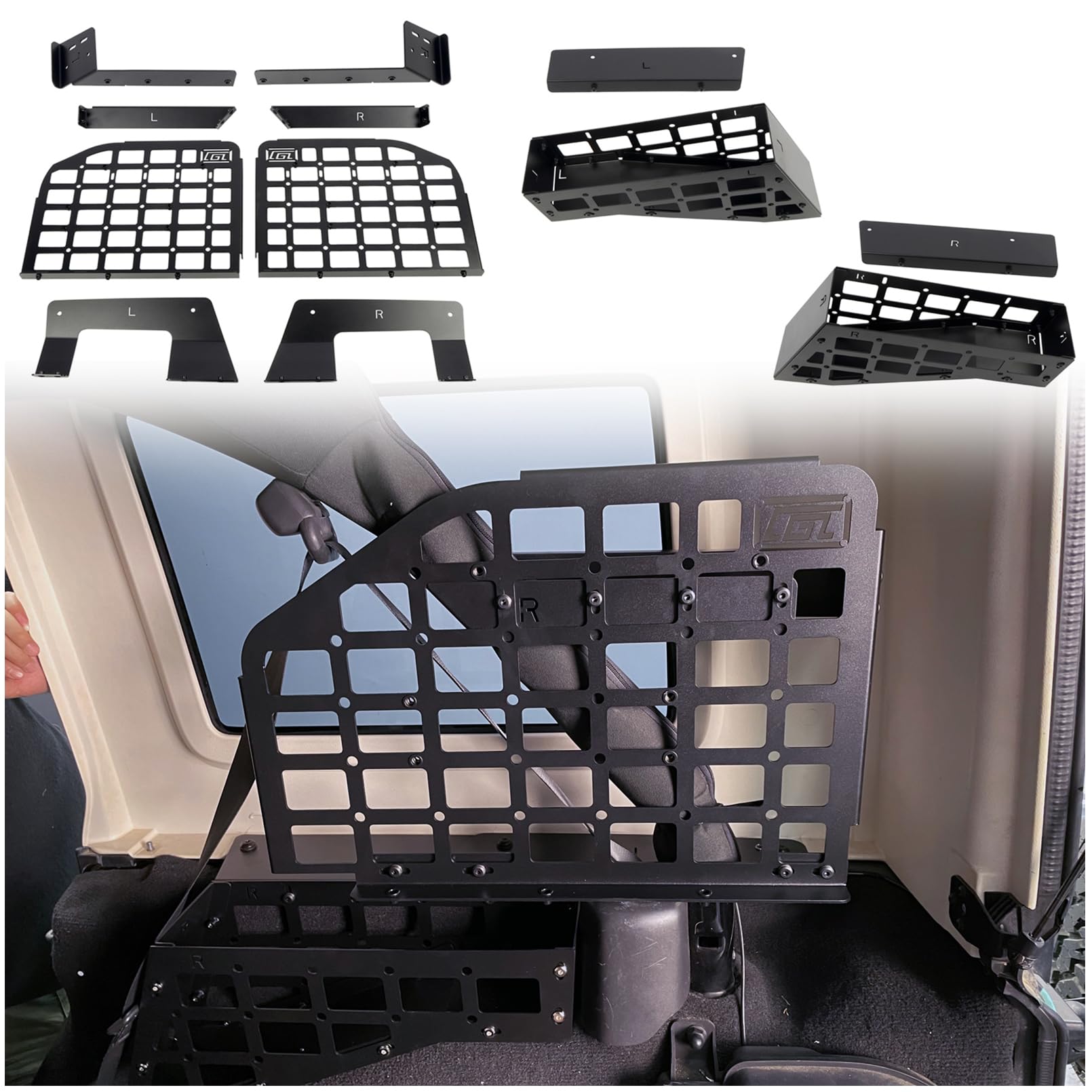 ITrims Trunk Organizer for Jeep Wrangler JK 4 2007-2017 Car Accessories Interior Luggage Carrier Modular Storage Panel Shelf Rear Cargo Rack Basket Hanging Boards Kit Aluminum Alloy (Side+Storage Box)