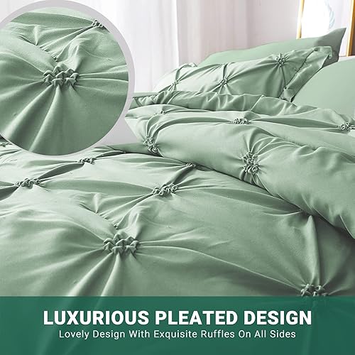 Miniatura 8 de JOLLYVOGUE Juego de edredón Queen de 7 piezas, juego de edredón verde para dormitorio, juegos de edredón de cama con edredón, sábanas, fundas de
