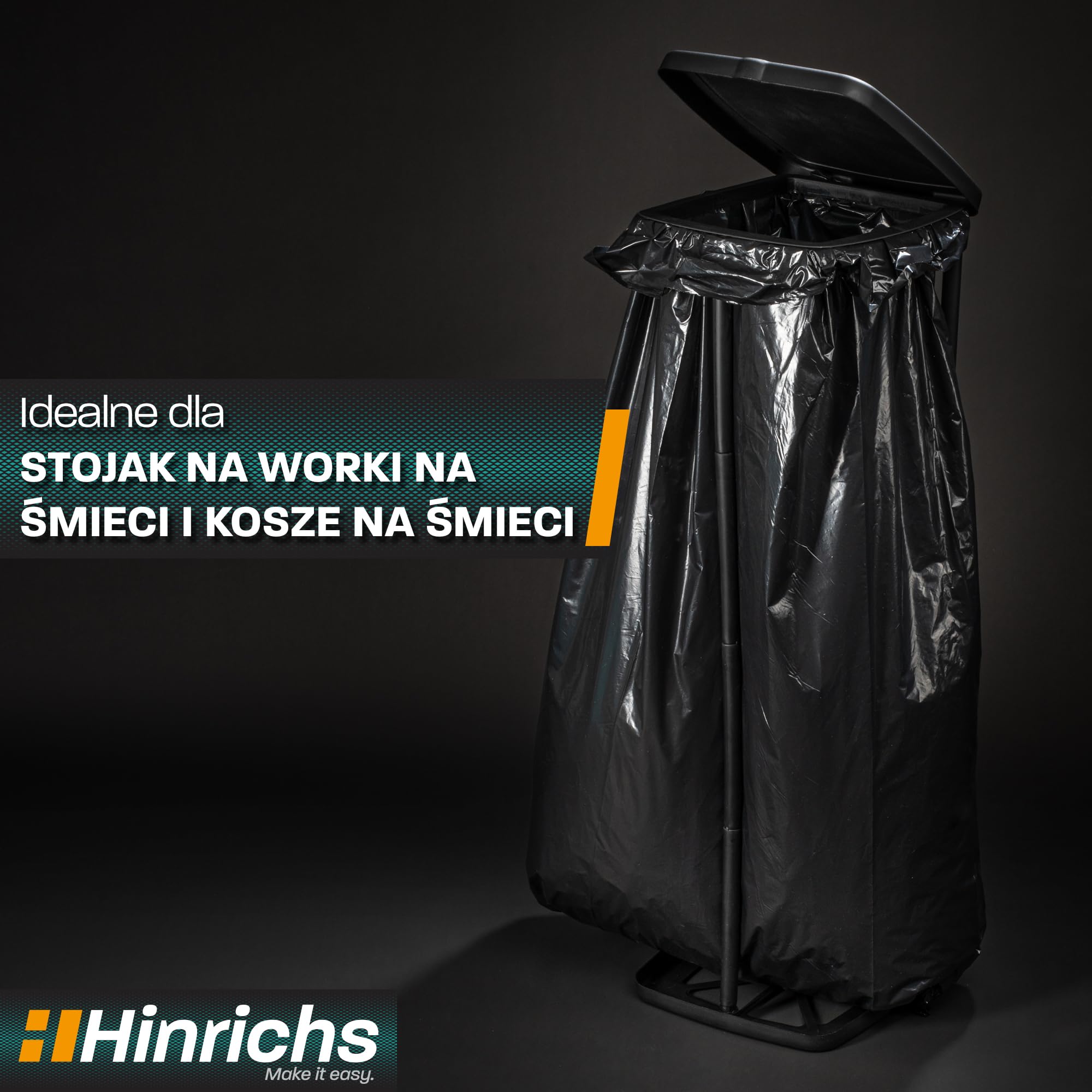 Hinrichs Worki na śmieci 240 l, extra mocne – rolka 15 sztuk – 100 x 125 cm – wyjątkowo odporne na rozdarcia – recyklingowanego LDPE – worki czarne