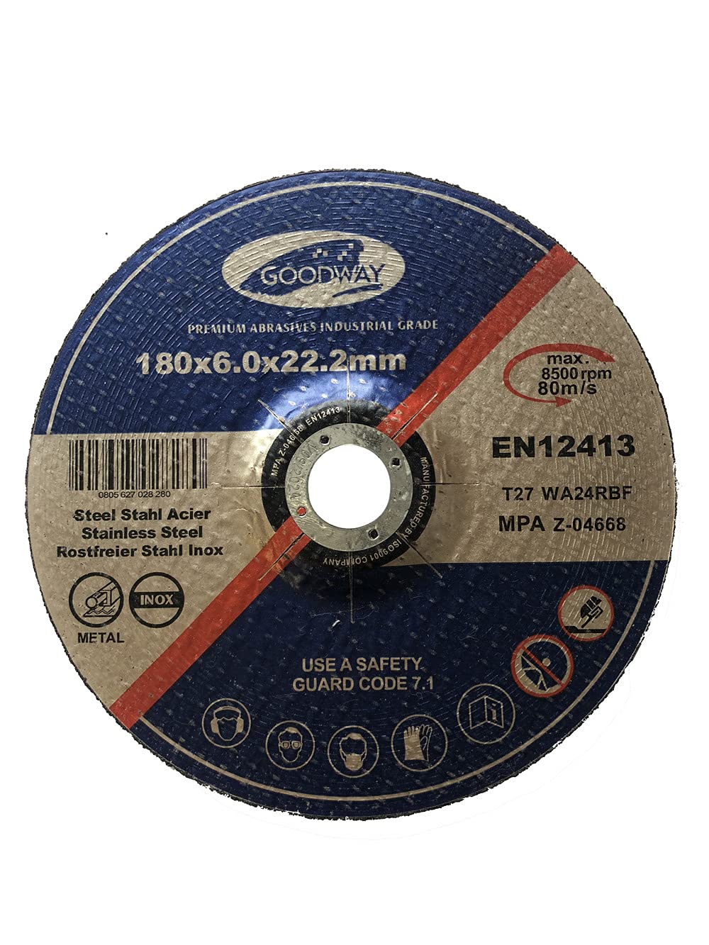 Goodway Schruppscheiben Set │ 5 Stück │ Ø 180 x 6.0 mm │ Profi-Schleifscheiben für Stahl & Metall │ Für Winkelschleifer