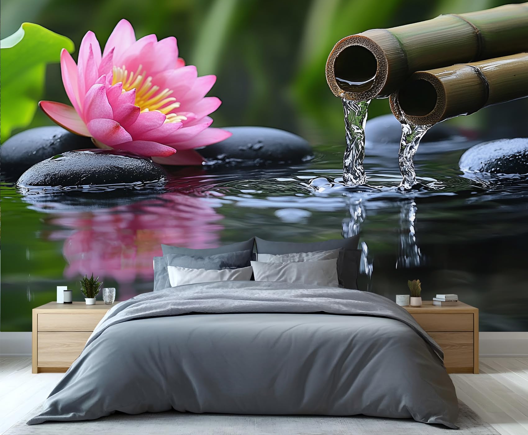 YXQAIED Meditation Wallpaper, Zen Bedroom Wallpaper, Red Lotus Wallpapers for Living Room, Not Self Adhesive Abstract Plants Photo 3D Wall Murals & Room Decor, 260x175cm — image 1