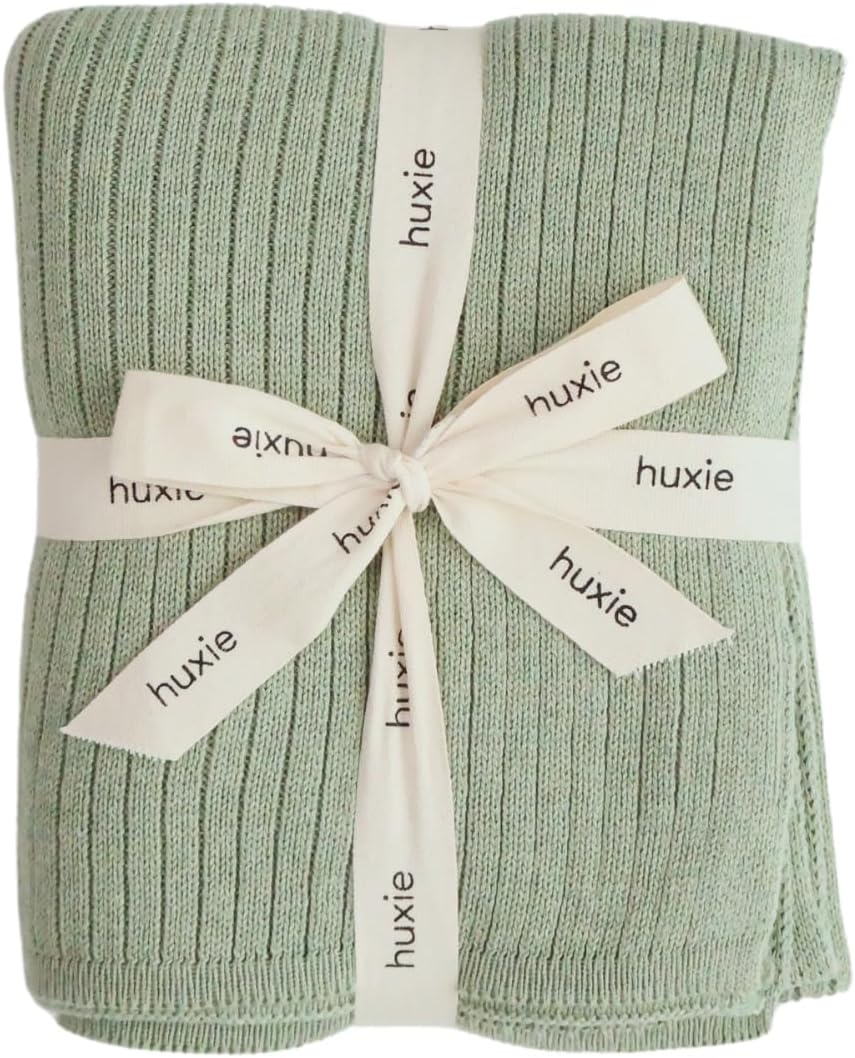 Knitted Organic Cotton Baby Blanket- Swaddle Blanket, 30″ x 40″ Soft Receiving Blanket for Newborn (Roman Green)