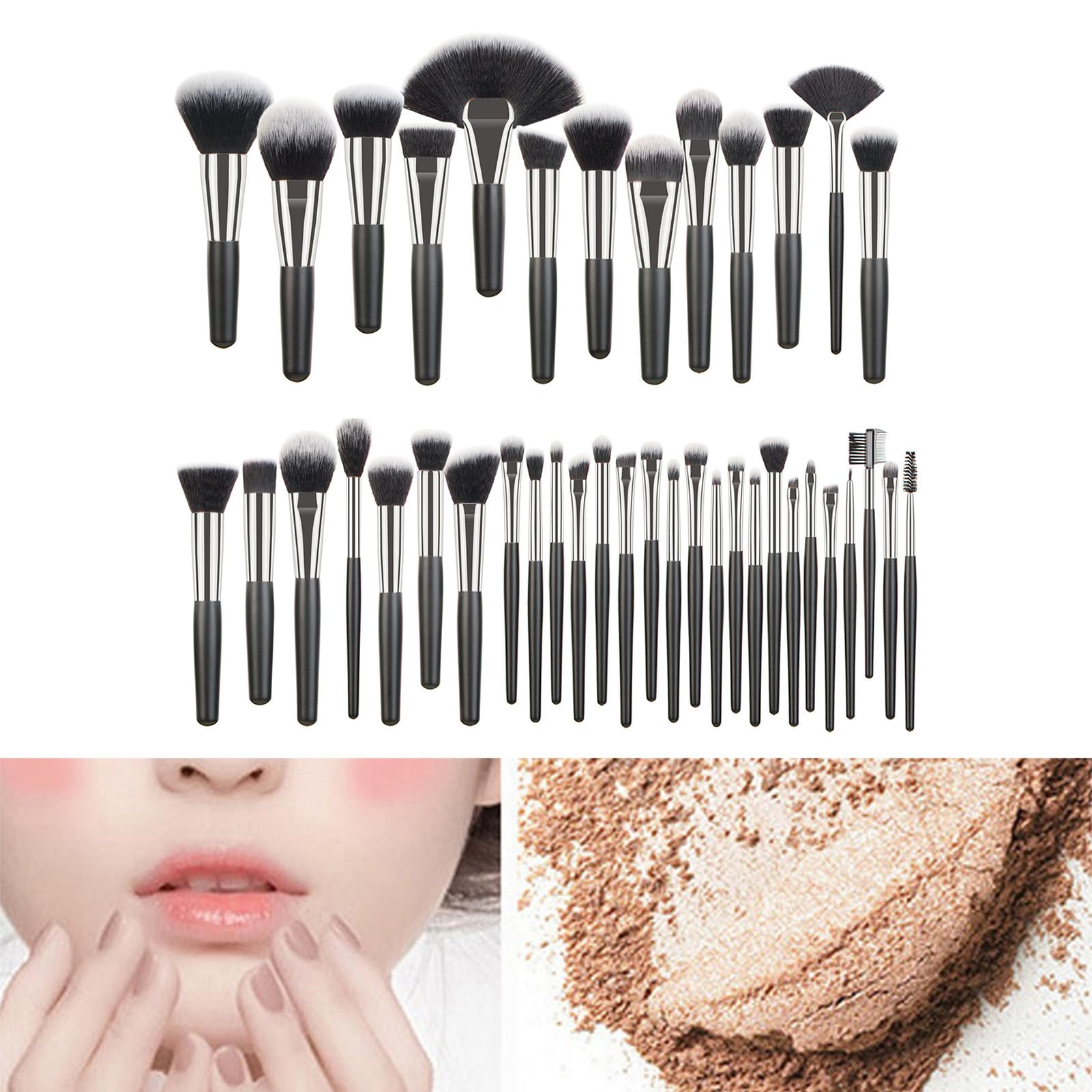 Pennelli per trucco in polvere sciolta, senza abrasioni, pennelli per trucco completi, pennelli per capelli densi, per tenere abilmente la cipria, 40 pezzi per correttore