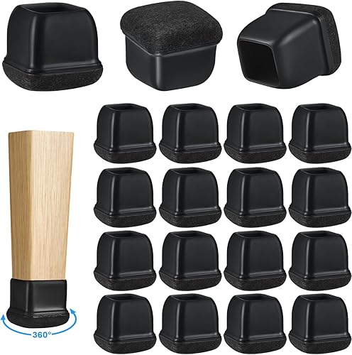 Miniatura 1 de Paquete de 16 protectores de suelo para patas de silla para suelos de madera dura, deslizadores cuadrados de goma para muebles, almohadillas de 360