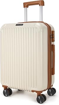 LIGHT FLIGHT Carry On Luggage 22x14x9 Airline Approved, Durable Hard Shell Carry On Suitcases with Wheels, Expandable Hardside Lightweight Travel Luggage with TSA Lock, Beige and Brown