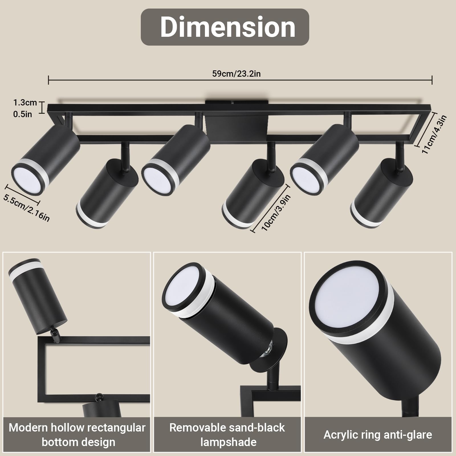Dehobo Lampada Faretti LED da Soffitto Orientabili, Faretti da Parete Interno GU10 Nero, Moderna Plafoniera 6 Luce, Parete Interno per Barra Cameretta Cucina, Senza Lampadina