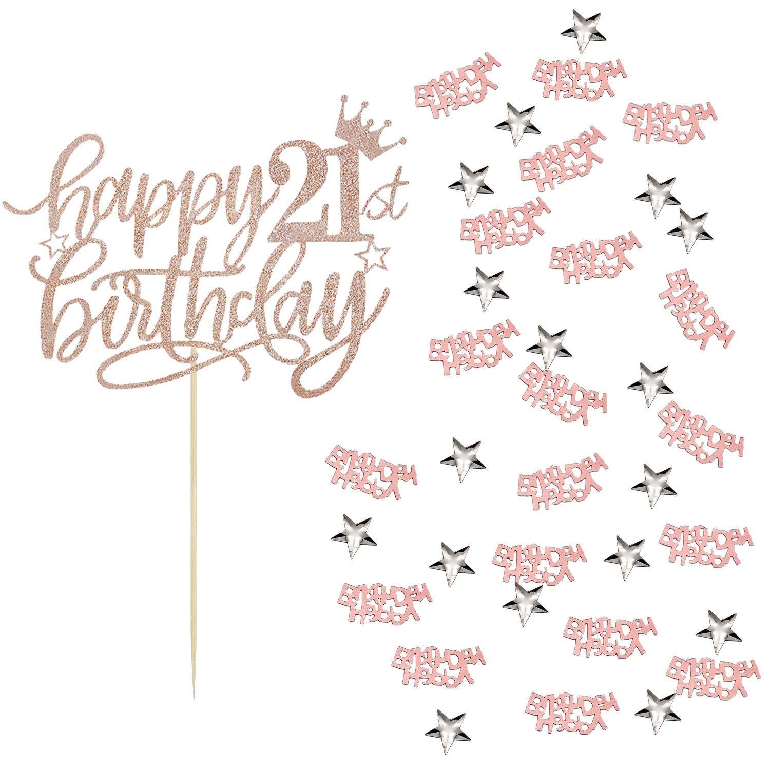 TVSVKWE 1 Piece Of 21-Year-Old Card Insert And 1 Pack Of Confetti, Glitter Cake Card Insert, Tossed Confetti, Cake Decorations, Birthday Party Supplies.