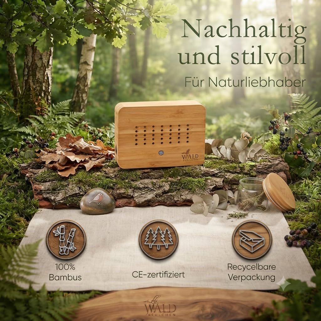 Détecteur de mouvement en bambou véritable - Bruit naturel avec veilleuse douce et fonction tactile - Détecteur de mouvement durable avec minuterie