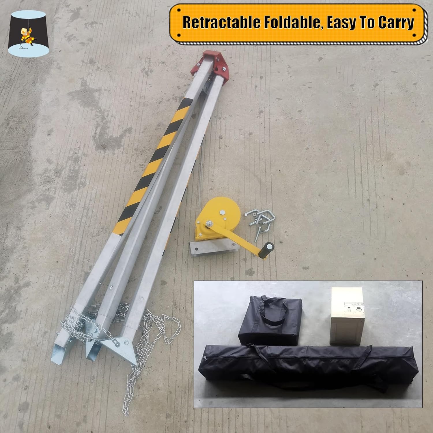 Emergency Tripod Rescue Kit for Confined Space Entry, Adjustable Height Lifting Equipment with Retractable Legs, Carry Bag & Safety Belt, 1200lbs Capacity (65' Winch)