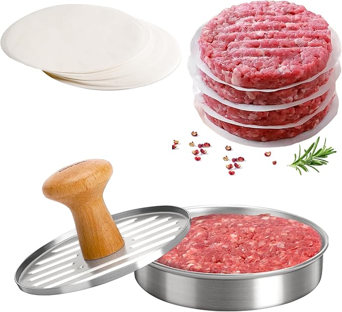 Cook Guy Stainless Steel Burger Press Patty Maker – Non-Stick Hamburger Press for Grilling, BBQs, and Cooking – Perfect for Flattening Patties and Searing Juicy Burgers