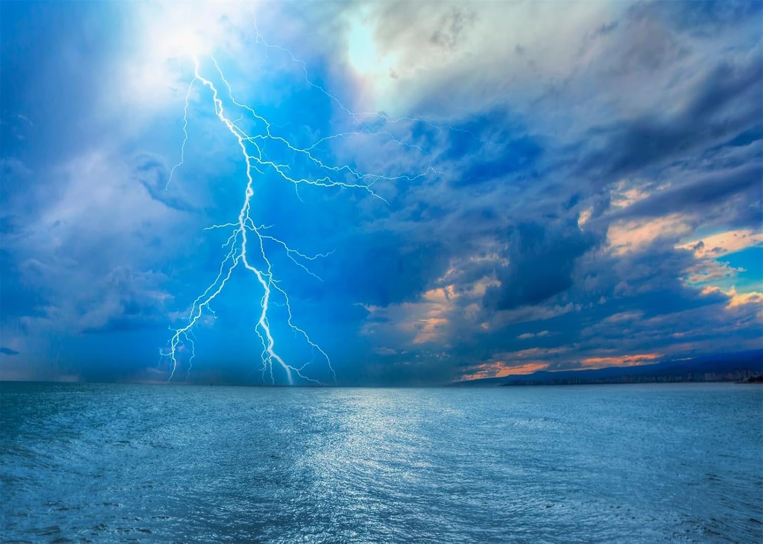BELECO 3x2.5m Tessuto Sfondo mare tempestoso fulmini onde oceaniche cielo temporalesco bagliore tramonto sfondo fotografico per documentario natura meteo shooting tematico cabina fotografica