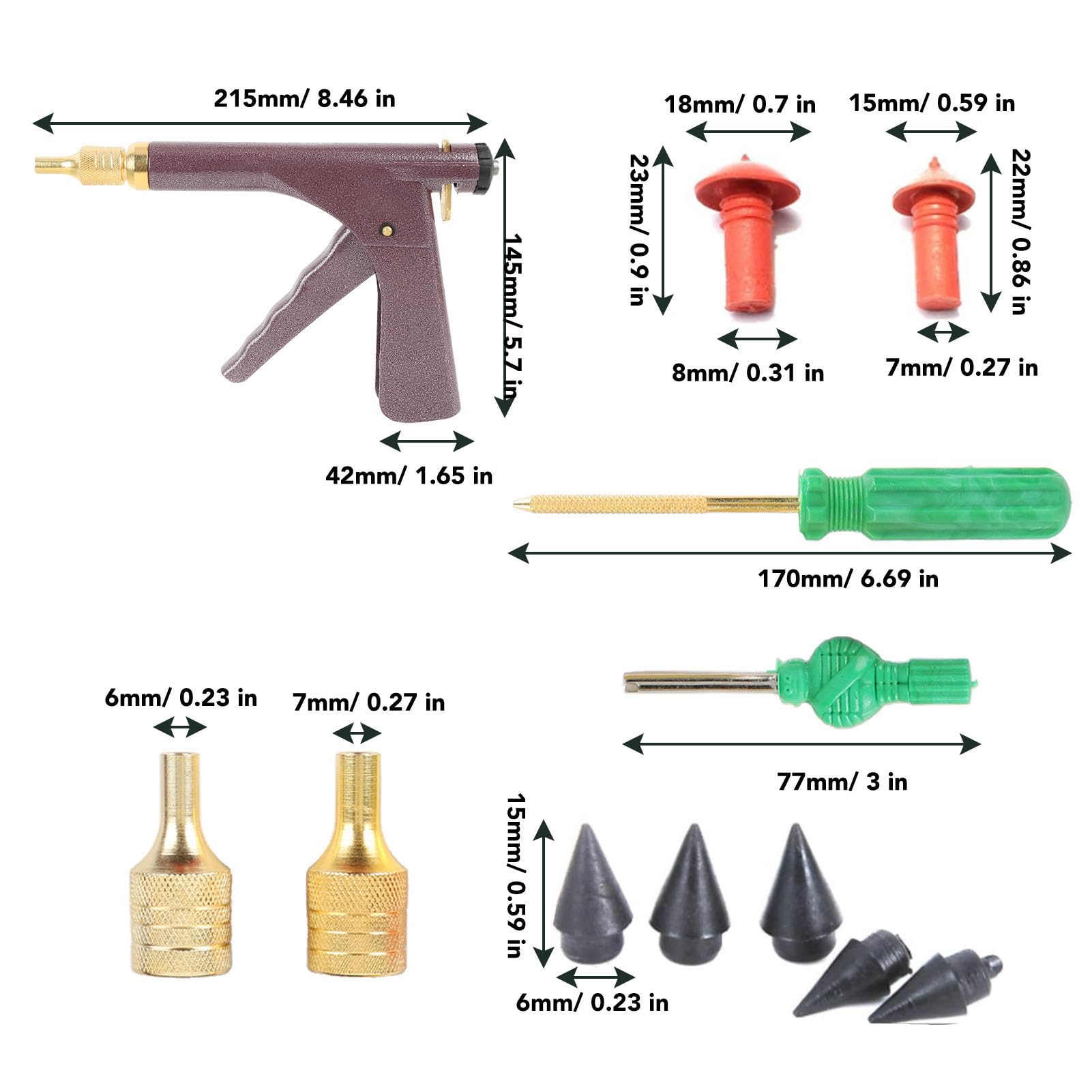 AUNMAS Kit de Reparación de Neumáticos, Taponador Profesional de Neumáticos sin Cámara con 32 Tapones de Goma, Herramienta de Goma de Metal de Plástico, de Gatillo, para Reparación de Pinchazos de