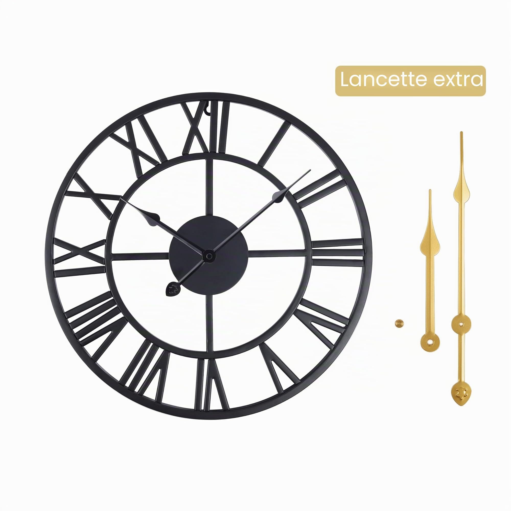 Lafocuse 40cm Orologio da Parete Grande Nero, Silenzioso Metallo Numeri Romani Orologi con 2 Paia di Lancette, Moderno Decorativo Arredamento Casa per Soggiorno Camera da Letto Ufficio Cucina