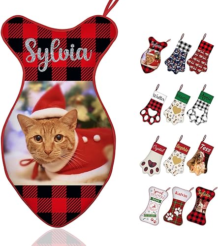 Miniatura 10 de GBVllexuii Medias de Navidad con nombre personalizado en forma de pata de hueso de perro foto personalizada 1 2 3 4 5 medias colgantes de Navidad 1