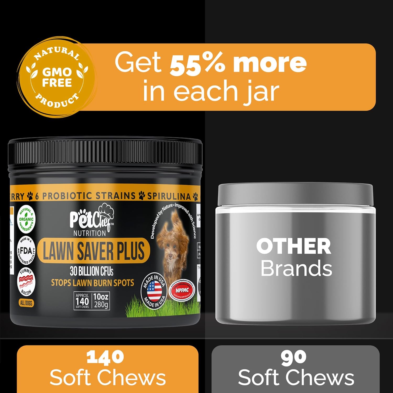 Pet Chef Dog Urine Neutralizer for Lawn Grass Burn Spot Saver Soft Chews Helps Reduce Yellow Spots & Protect Yard Plant-Safe Lawn Support Supplement 140 Chews Vegan Bacon