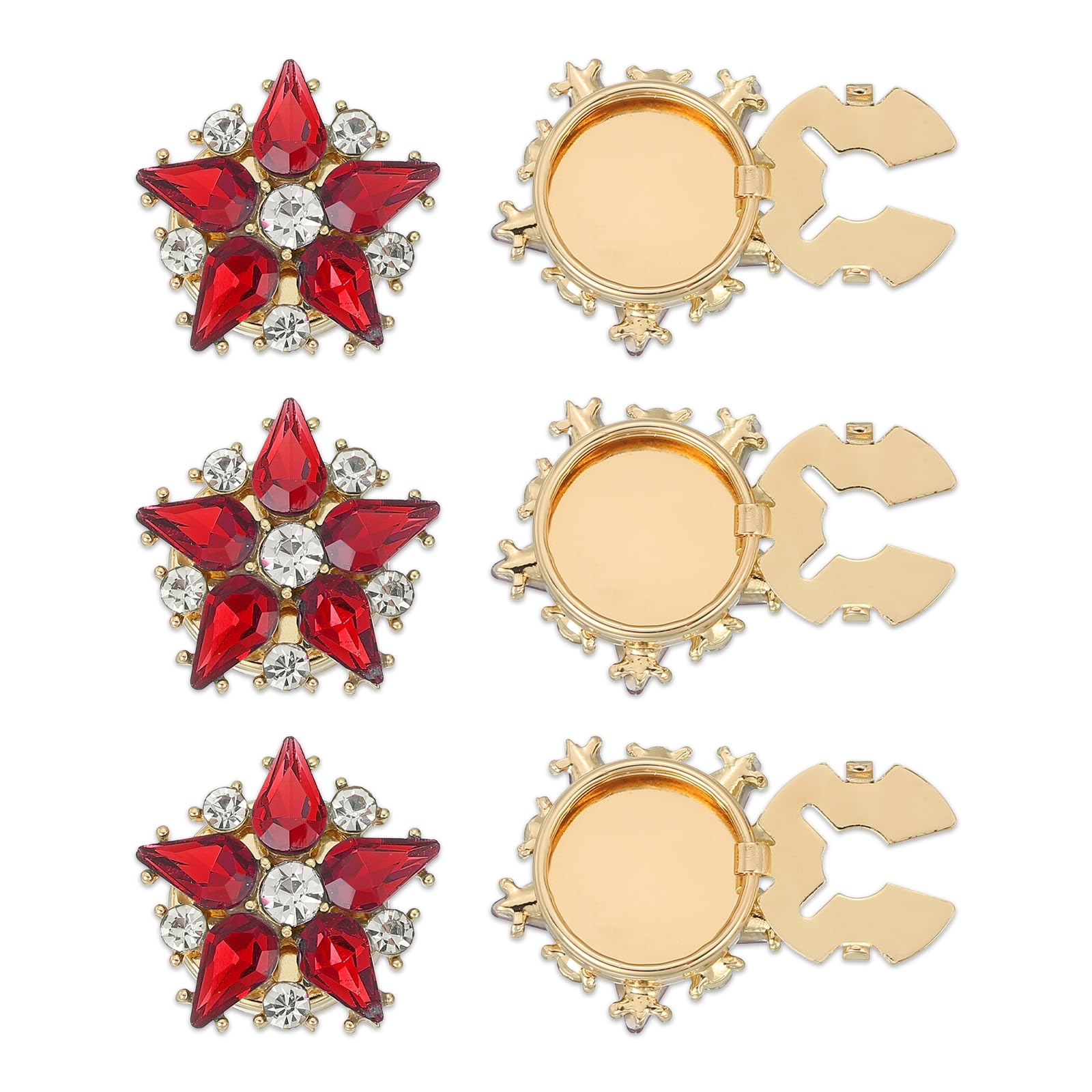 Boutons cache-boutons strass en fleur lot de 6 pinces à coudre pour chemise de mariage dorée et rouge