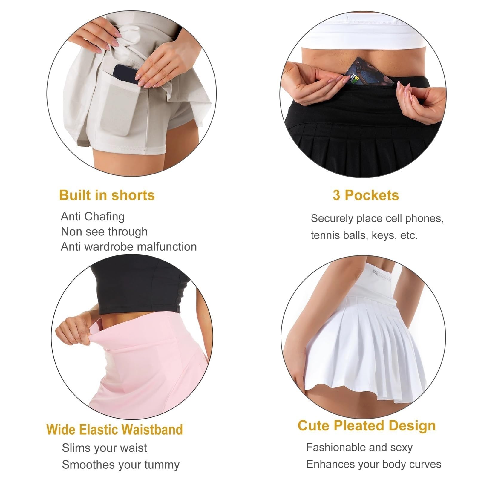 Falda Plisada de Tenis Mujer Faldas de Tenis Plisadas for Mujer con Bolsillos Integrados, Pantalones Cortos, Falda pantalón de Golf, Cintura Alta, Ropa Deportiva for Correr