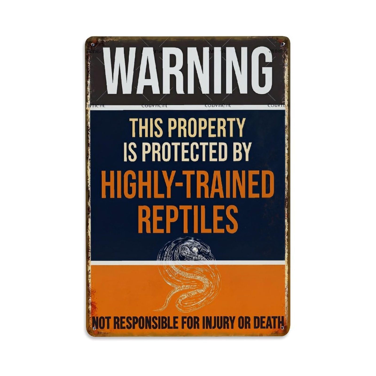 Jdfenggu Vintage Warning Sign With Snake Illustration_1 Retro Metal Tin Sign, Metal Poster For Bar, Home, Man Cave, Kitchen, Laundry Room Art Decor 8X12 Inch