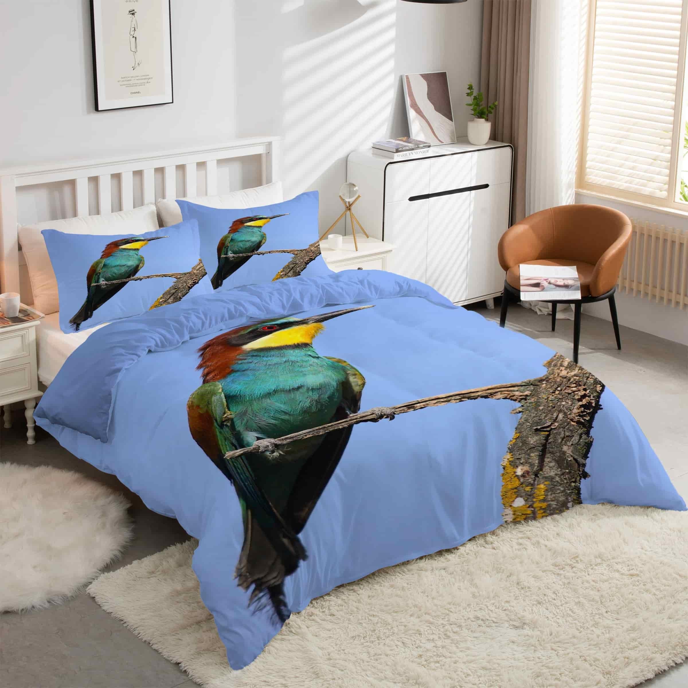 Parure de lit 90x190 colibri housse de couette microfibre animaux pour lit 1 personne