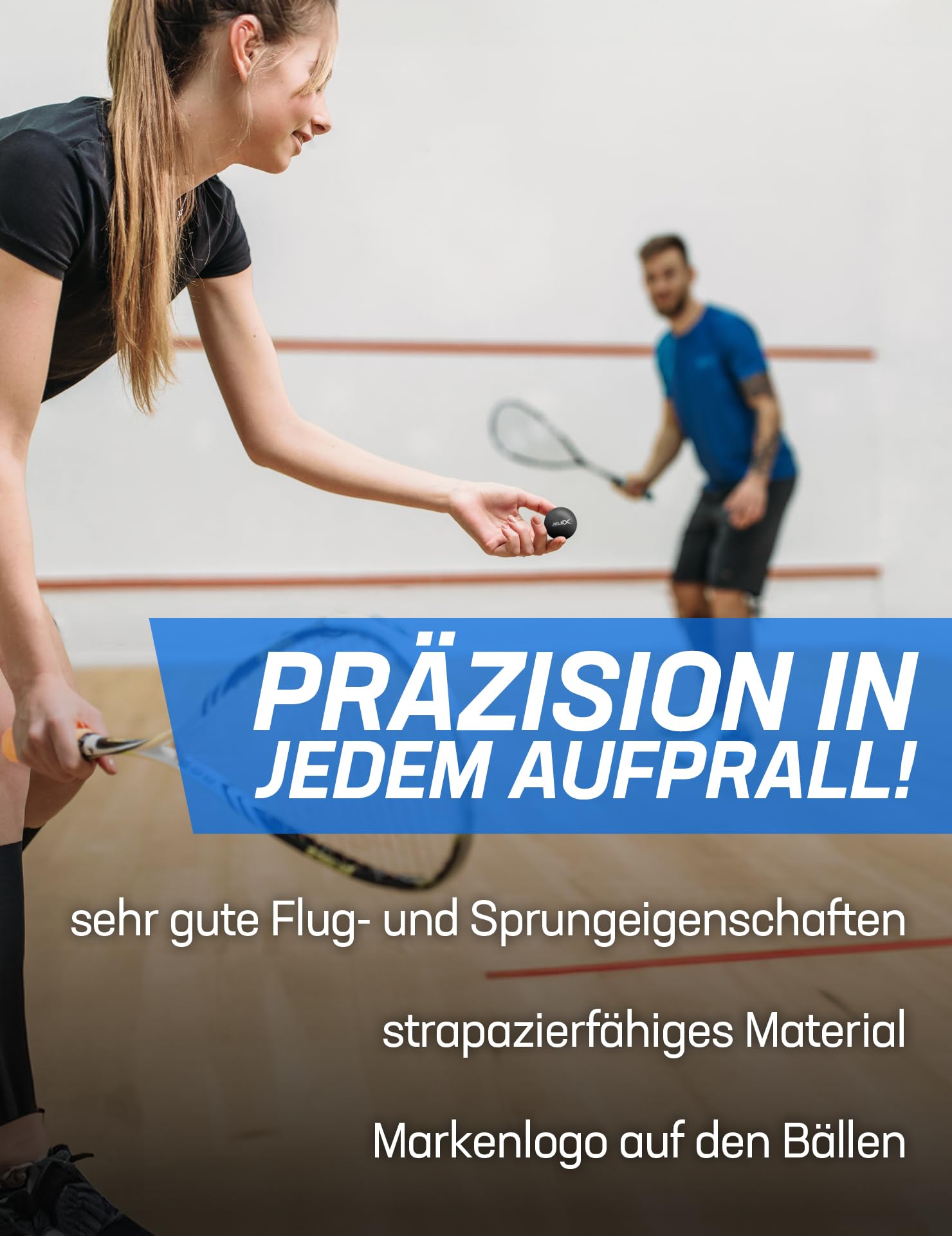JELEX Crosscourt 12er-Set Squash Bälle aus Gummi-Material mit 4 cm Durchmesser und einem Einzelgewicht von 22 g. Sehr Gute Flug- und Sprungeigenschaften, empfohlen für fortgeschrittene Spieler.