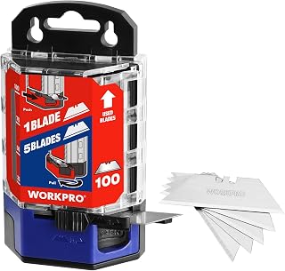 WORKPRO 100-Pack Utility Knife Blades SK5 Carbon Steel with Dispenser - Sharp, Durable Replacements for Box Cutters & DIY