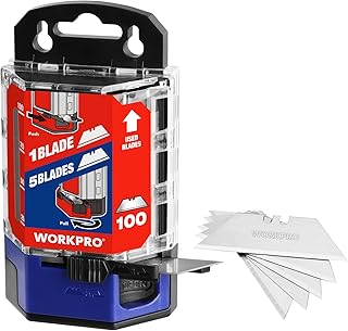 WORKPRO Utility Knife Blades, 100-Pack Utility Blades Replacement with Dispenser, SK5 Carbon Steel, Red
