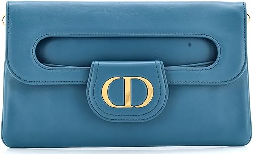 Pre-Loved DiorDouble Chain Bag Leather Medium, Blue