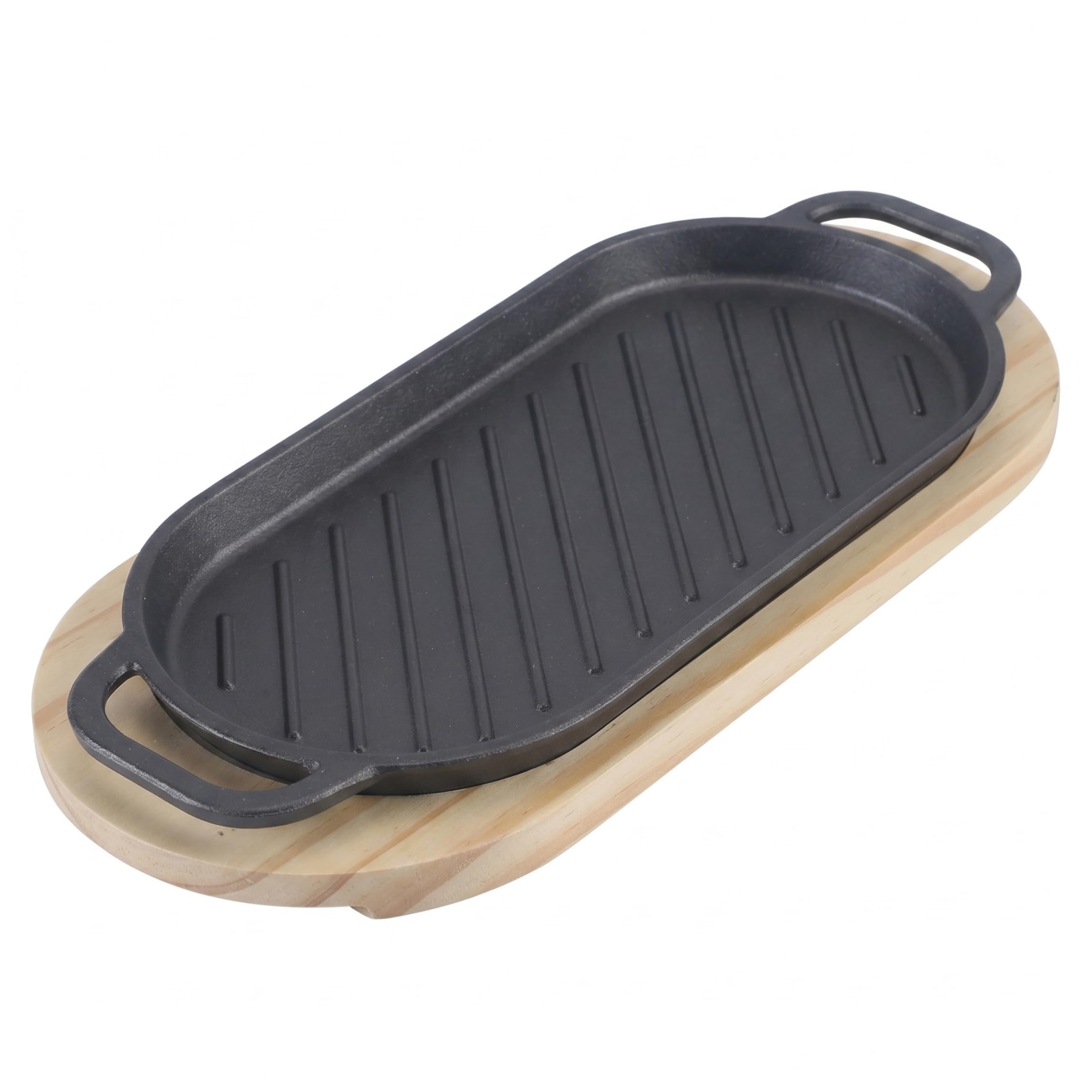 Plaque grésillante avec base en bois, plaque chauffante en fonte pour cuisinière à gaz, idéale pour les barbecues à la maison et l'ext..